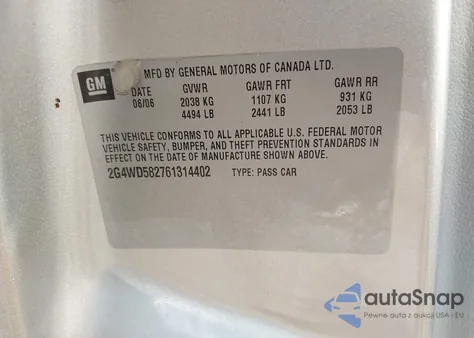 2006 Buick Lacrosse Cxl z USA, uszkodzony, nr VIN 2G4WD582761314402